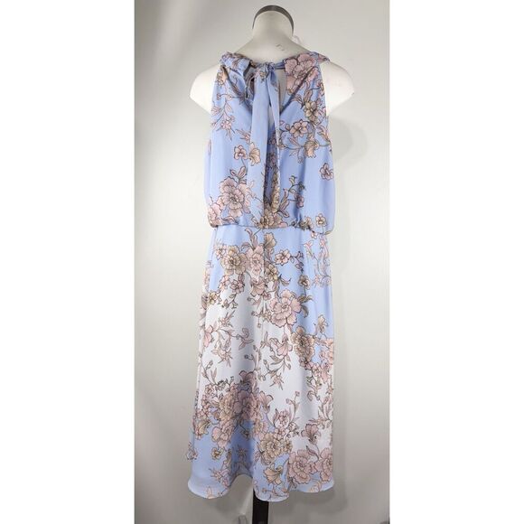 VINCE CAMUTO Floral Cowl Neck Bow Back Crepe Midi Spring Dress Size 11 - Picture 6 of 8